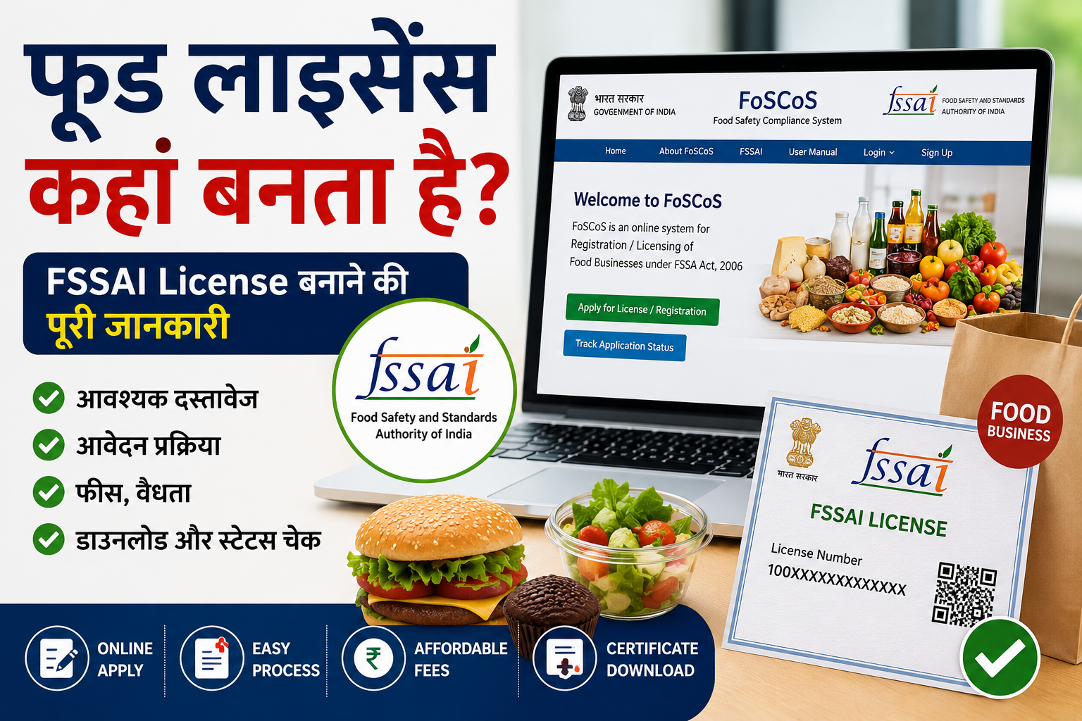 फूड लाइसेंस कहां बनता है? 2026 में FSSAI License Online Registration, Documents, Fees & Apply Process